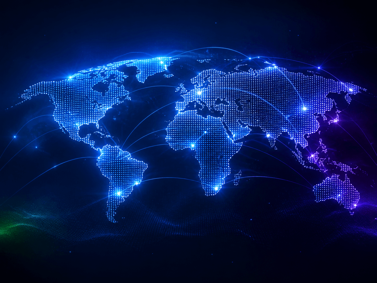 A connected digital world map representing Sifr Tech's global technology services